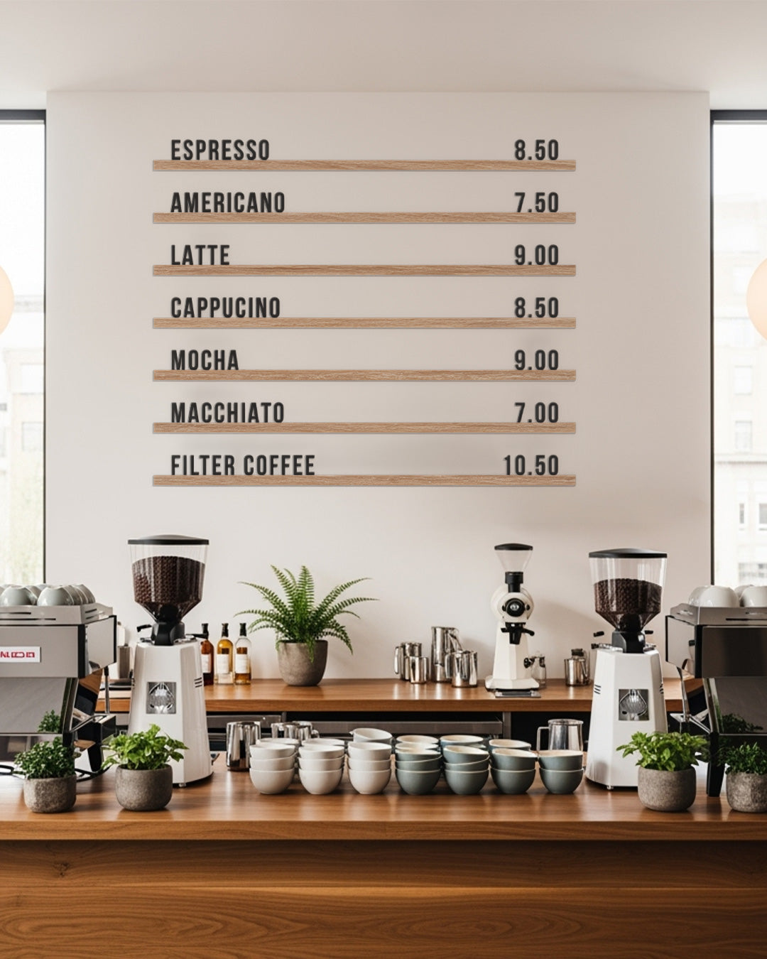 Oak Wooden Menu Board – 100cm Wall Rails with 5cm Black or White Letters, Full or Half Letter Sets – Perfect for Restaurants & Coffee Shops