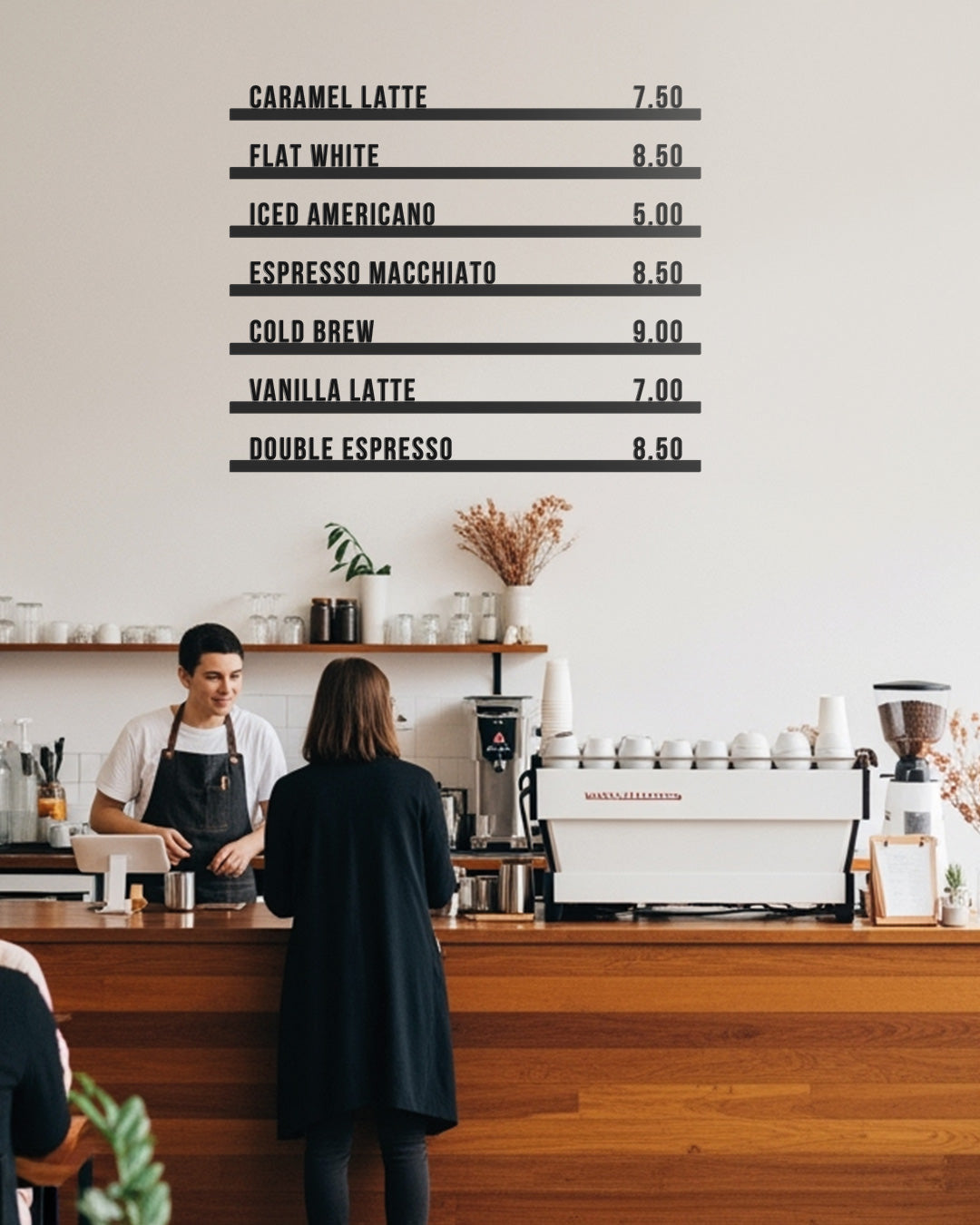 Oak Wooden Menu Board – 100cm Wall Rails with 5cm Black or White Letters, Full or Half Letter Sets – Perfect for Restaurants & Coffee Shops