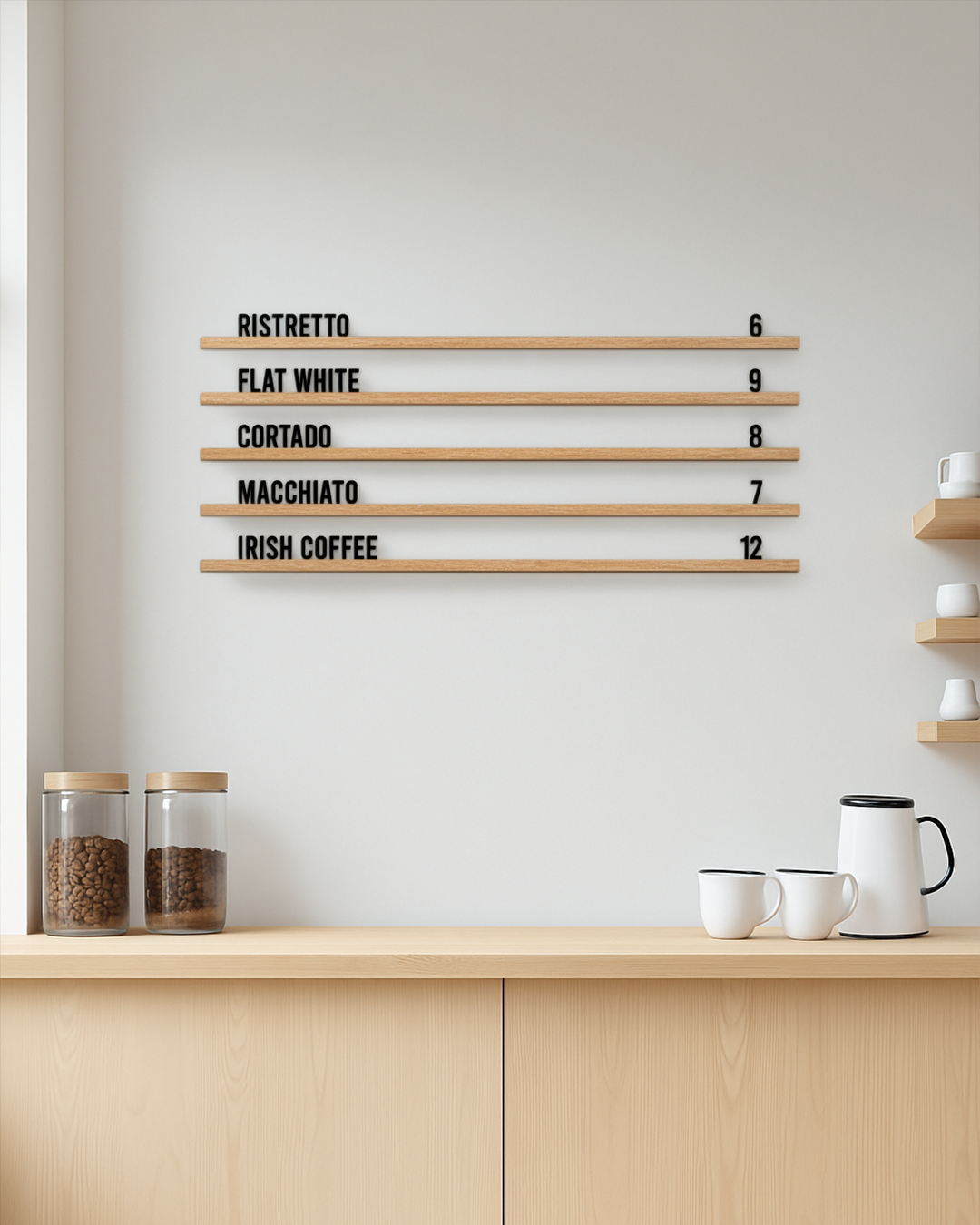 Changeable Letter Board, Wall Menu for Cafe, Wooden Coffee Shop Menu Board, Restaurant Menu Board, Menu Rails, Cafe Coffee Shop Menu Display