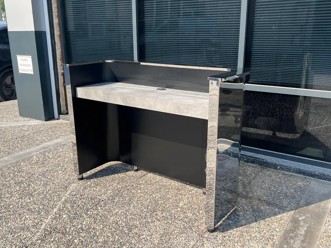 Custom Mirrored Stainless Steel Front Desk, Chrome Metal Reception Desk – Modern Luxury Reception Counter for Office, Salon & Store
