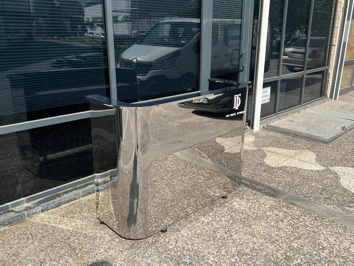 Custom Mirrored Stainless Steel Front Desk, Chrome Metal Reception Desk – Modern Luxury Reception Counter for Office, Salon & Store