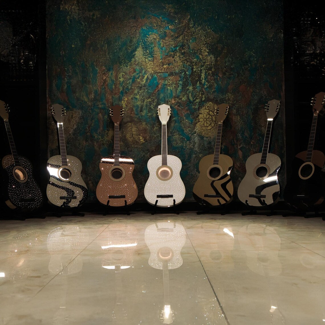 Illuminated Guitar Wall Art for Bars, Stainless Steel LED Guitar Decor, Luxury Music Wall Display