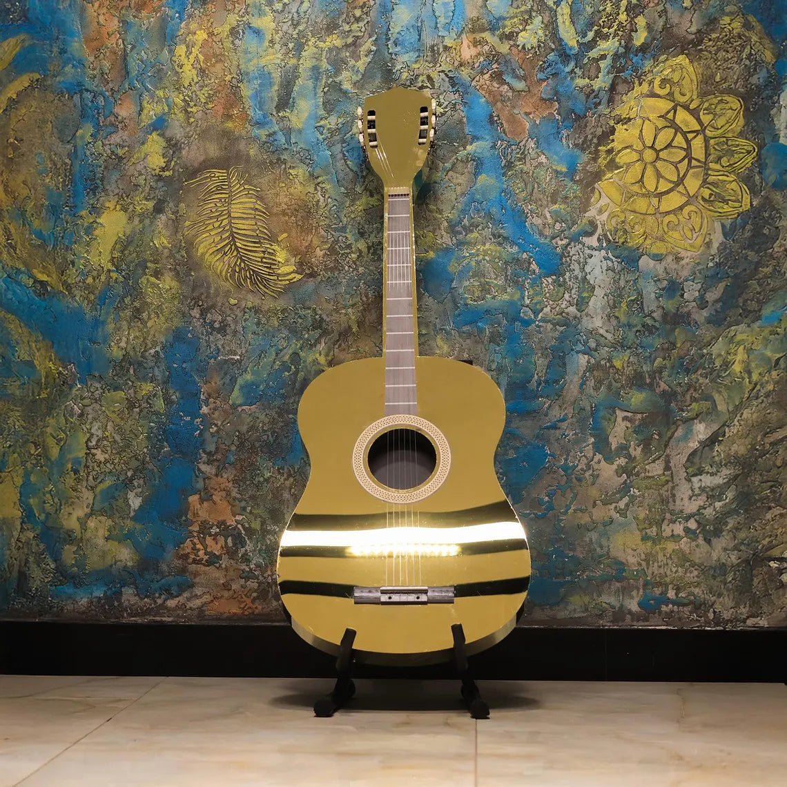 Illuminated Guitar Wall Art for Bars, Stainless Steel LED Guitar Decor, Luxury Music Wall Display