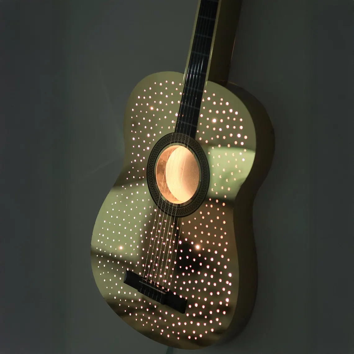Illuminated Guitar Wall Art for Bars, Stainless Steel LED Guitar Decor, Luxury Music Wall Display
