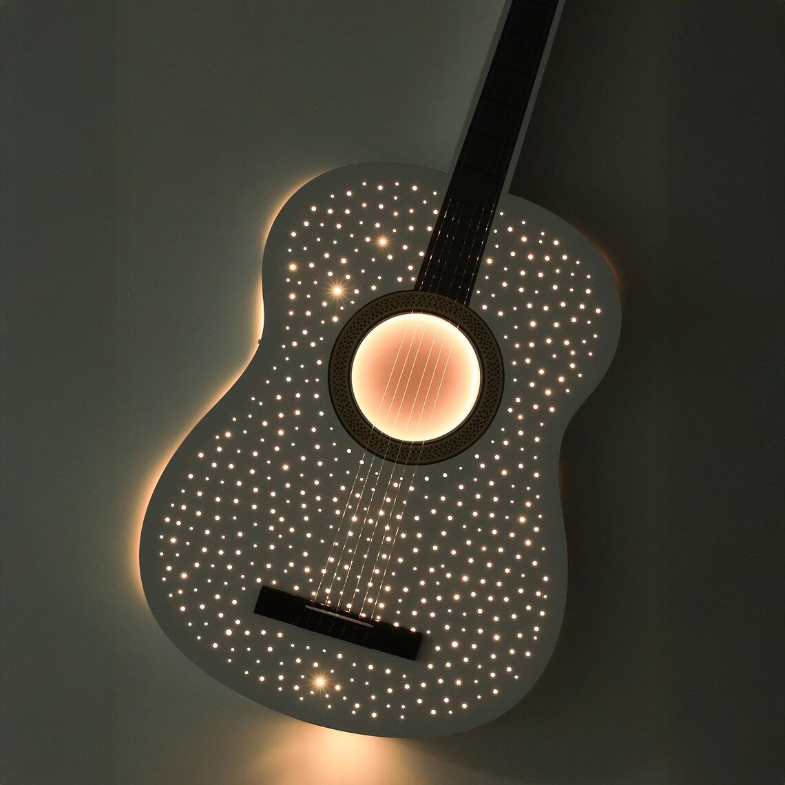Illuminated Guitar Wall Art for Bars, Stainless Steel LED Guitar Decor, Luxury Music Wall Display