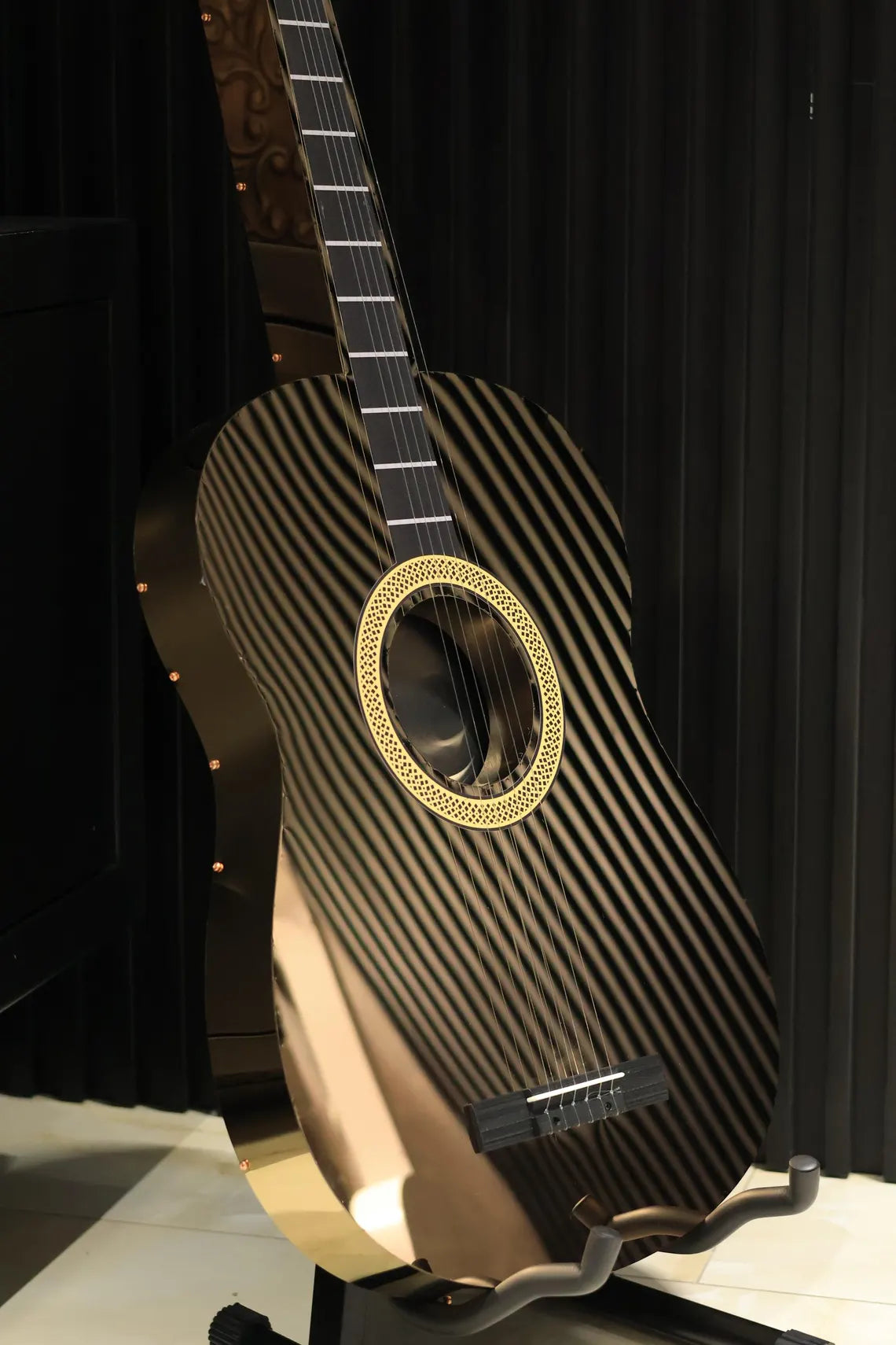 Illuminated Guitar Wall Art for Bars, Stainless Steel LED Guitar Decor, Luxury Music Wall Display