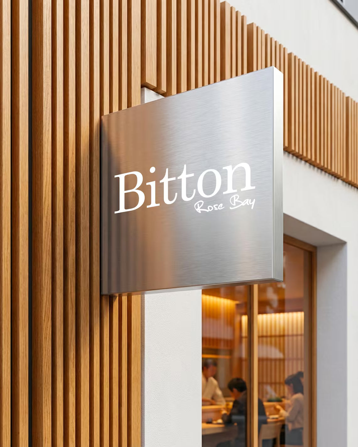 Luxury Stainless Steel Blade Sign – Double Sided Mirror or Brushed Chrome Storefront Sign, Premium Storefront Blade Mirror Chrome Sign