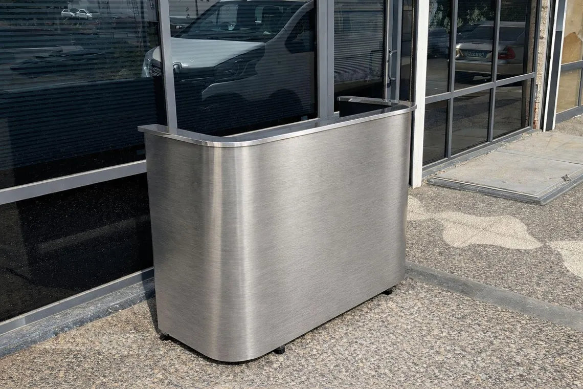 Custom Mirrored Stainless Steel Front Desk, Chrome Metal Reception Desk – Modern Luxury Reception Counter for Office, Salon & Store