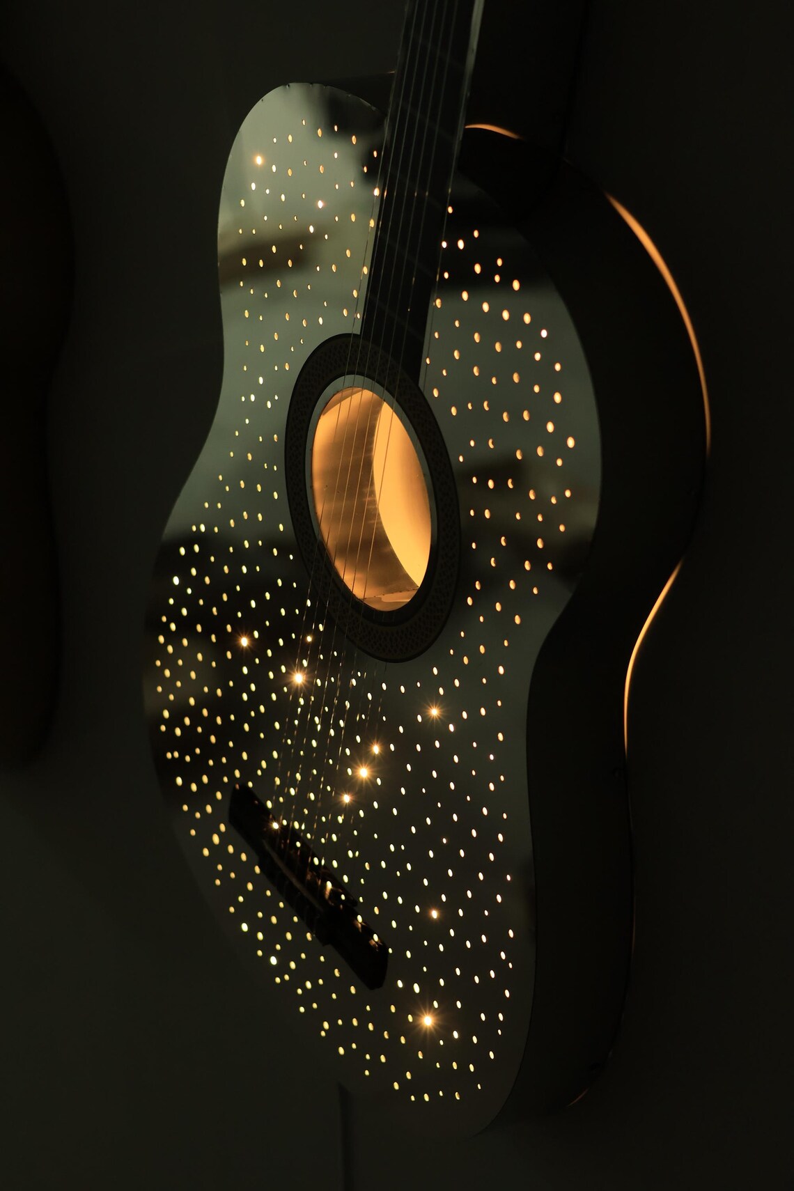 Illuminated Guitar Wall Art for Bars, Stainless Steel LED Guitar Decor, Luxury Music Wall Display