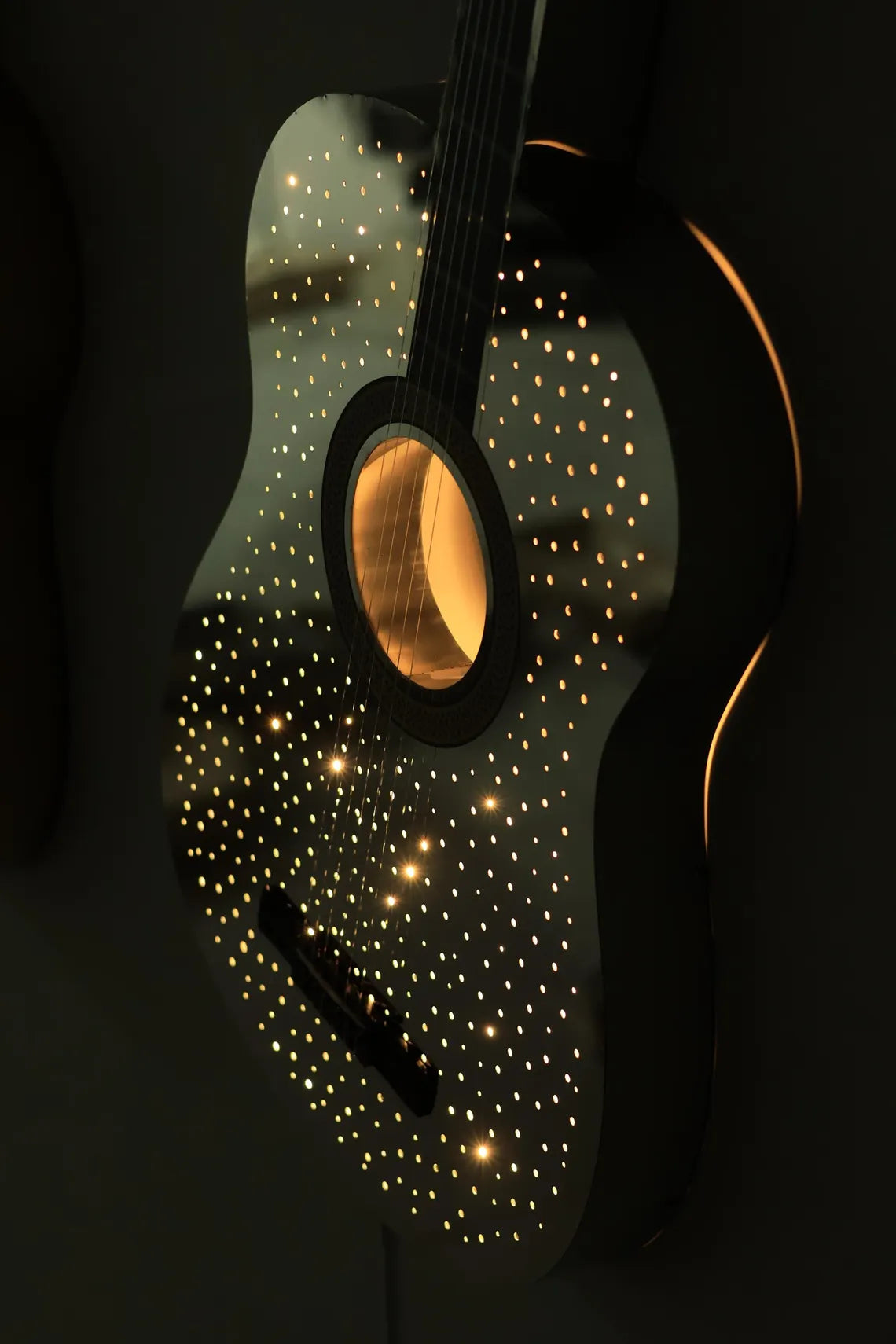 Illuminated Guitar Wall Art for Bars, Stainless Steel LED Guitar Decor, Luxury Music Wall Display