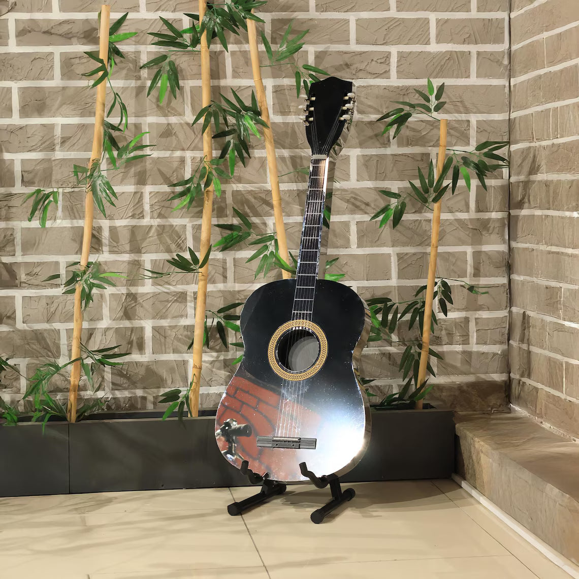 Illuminated Guitar Wall Art for Bars, Stainless Steel LED Guitar Decor, Luxury Music Wall Display