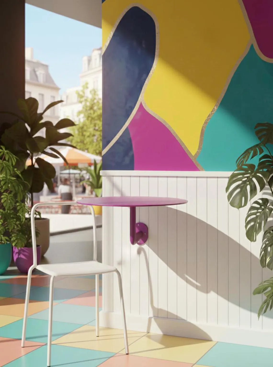 Wall Mounted Cafe Table, Industrial Metal Wall Mounted Cafe Table | Space Saving Bistro Bar Counter