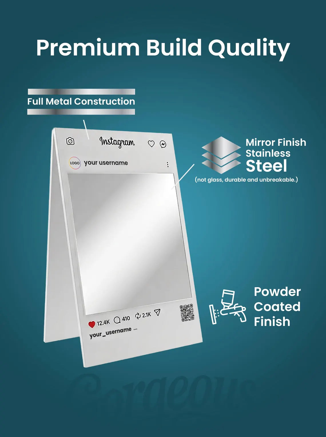 Luxury Metal Selfie Frame Sign – Custom Social Media Display with QR Code for Businesses