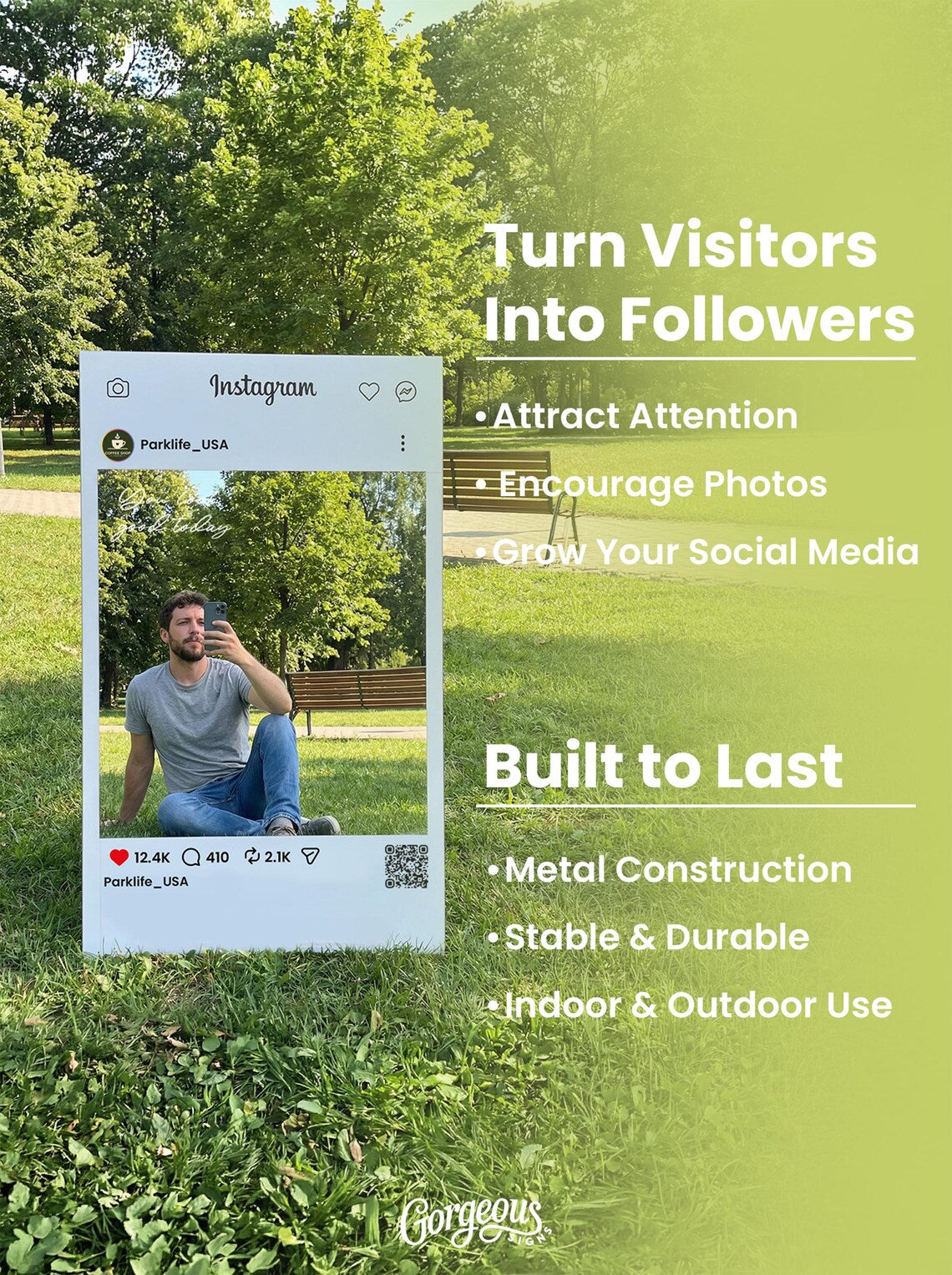 Luxury Metal Selfie Frame Sign – Custom Social Media Display with QR Code for Businesses