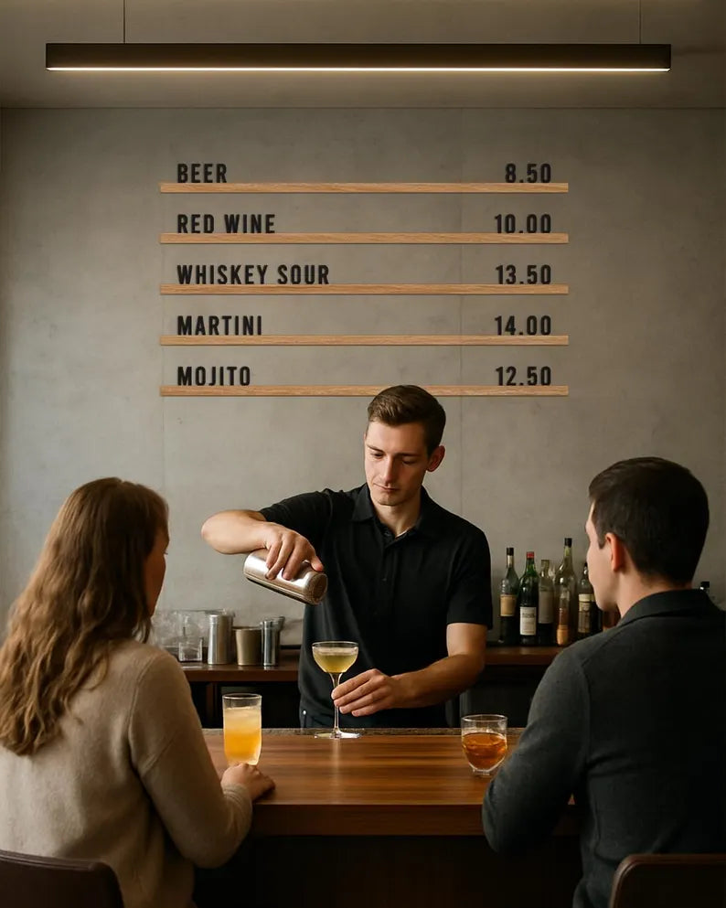 Changeable Letter Board, Wall Menu for Cafe, Wooden Coffee Shop Menu Board, Restaurant Menu Board, Menu Rails, Cafe Coffee Shop Menu Display